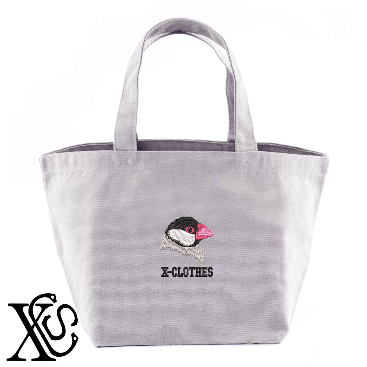 文鳥7柄 刺繍 キャンバス生地 ランチ ミニ トートバッグ レディース メンズ【X-CLOTHES】オリジナル グッズ 刺繍 ワンポイント 雑貨【b Black Camel】【g Natural Gray】 【1各種動物-鳥類】