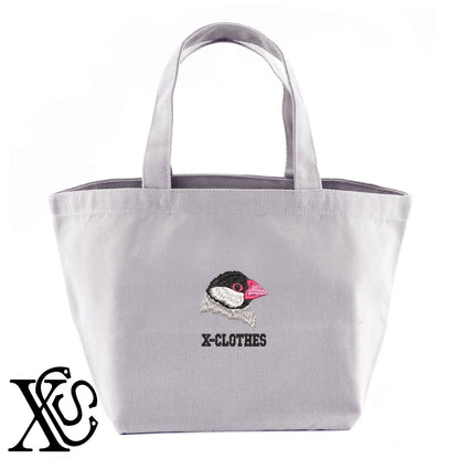 文鳥7柄 刺繍 キャンバス生地 ランチ ミニ トートバッグ レディース メンズ【X-CLOTHES】オリジナル グッズ 刺繍 ワンポイント 雑貨【b Black Camel】【g Natural Gray】 【1各種動物-鳥類】