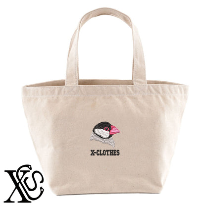 文鳥7柄 刺繍 キャンバス生地 ランチ ミニ トートバッグ レディース メンズ【X-CLOTHES】オリジナル グッズ 刺繍 ワンポイント 雑貨【b Black Camel】【g Natural Gray】 【1各種動物-鳥類】