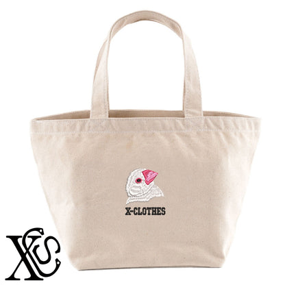 白文鳥2柄 刺繍 キャンバス生地 ランチ ミニ トートバッグ レディース メンズ【X-CLOTHES】オリジナル グッズ 刺繍 ワンポイント 雑貨【b Black Camel】【g Natural Gray】 【1各種動物-鳥類】