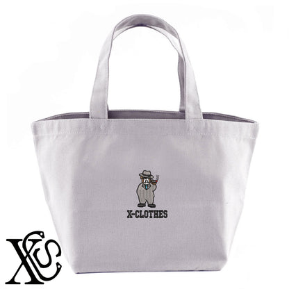 ボス犬2柄 刺繍 キャンバス生地 ランチ ミニ トートバッグ レディース メンズ【X-CLOTHES】オリジナル グッズ 刺繍 ワンポイント 雑貨【b Black Camel】【g Natural Gray】 【2植物ロゴ-キャラクター】