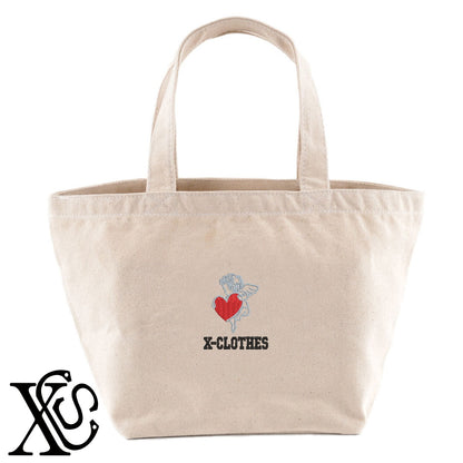 キューピッド6柄 刺繍 キャンバス生地 ランチ ミニ トートバッグ レディース メンズ【X-CLOTHES】オリジナル グッズ 刺繍 ワンポイント 雑貨【b Black Camel】【g Natural Gray】 【2植物ロゴ-ハート】
