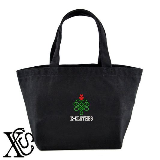 ハート6柄 刺繍 キャンバス生地 ランチ ミニ トートバッグ レディース メンズ【X-CLOTHES】オリジナル グッズ 刺繍 ワンポイント 雑貨【b Black Camel】【g Natural Gray】 【2植物ロゴ-ハート】