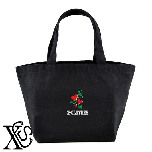 ハート8柄 刺繍 キャンバス生地 ランチ ミニ トートバッグ レディース メンズ【X-CLOTHES】オリジナル グッズ 刺繍 ワンポイント 雑貨【b Black Camel】【g Natural Gray】 【2植物ロゴ-ハート】