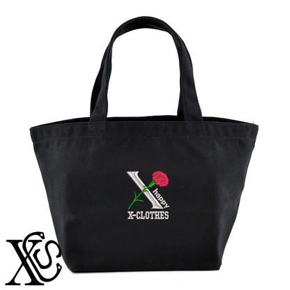 カーネーション3柄 刺繍 キャンバス生地 ランチ ミニ トートバッグ レディース メンズ【X-CLOTHES】オリジナル グッズ 刺繍 ワンポイント 雑貨【b Black Camel】【g Natural Gray】 【2植物ロゴ-モチーフ】