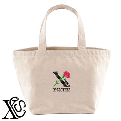 カーネーション3柄 刺繍 キャンバス生地 ランチ ミニ トートバッグ レディース メンズ【X-CLOTHES】オリジナル グッズ 刺繍 ワンポイント 雑貨【b Black Camel】【g Natural Gray】 【2植物ロゴ-モチーフ】