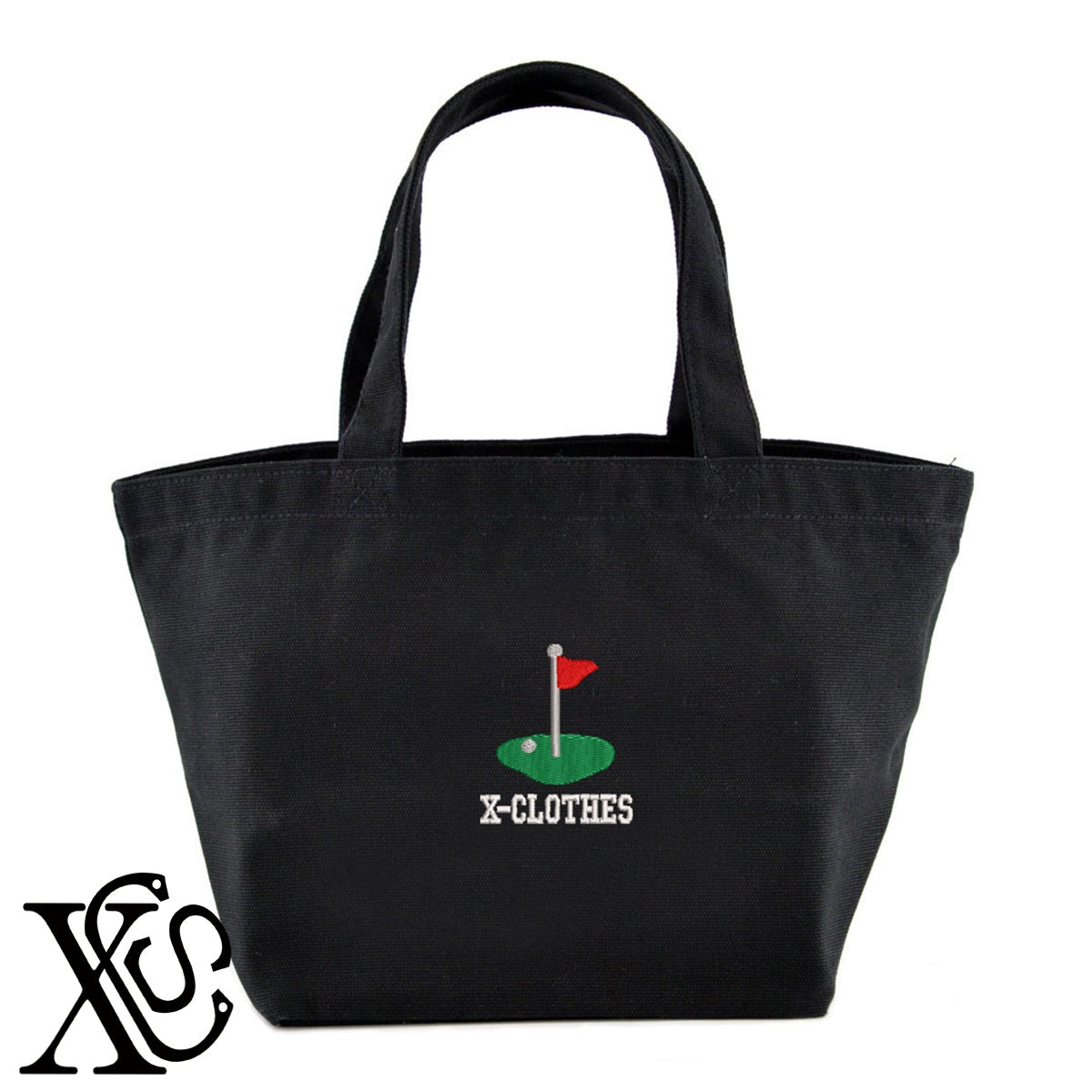 ゴルフ5柄 刺繍 キャンバス生地 ランチ ミニ トートバッグ レディース メンズ【X-CLOTHES】オリジナル グッズ 刺繍 ワンポイント 雑貨【b Black Camel】【g Natural Gray】 【2植物ロゴ-モチーフ】