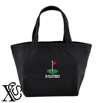 ゴルフ5柄 刺繍 キャンバス生地 ランチ ミニ トートバッグ レディース メンズ【X-CLOTHES】オリジナル グッズ 刺繍 ワンポイント 雑貨【b Black Camel】【g Natural Gray】 【2植物ロゴ-モチーフ】