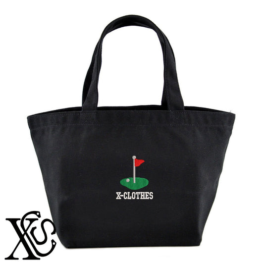 ゴルフ5柄 刺繍 キャンバス生地 ランチ ミニ トートバッグ レディース メンズ【X-CLOTHES】オリジナル グッズ 刺繍 ワンポイント 雑貨【b Black Camel】【g Natural Gray】 【2植物ロゴ-モチーフ】