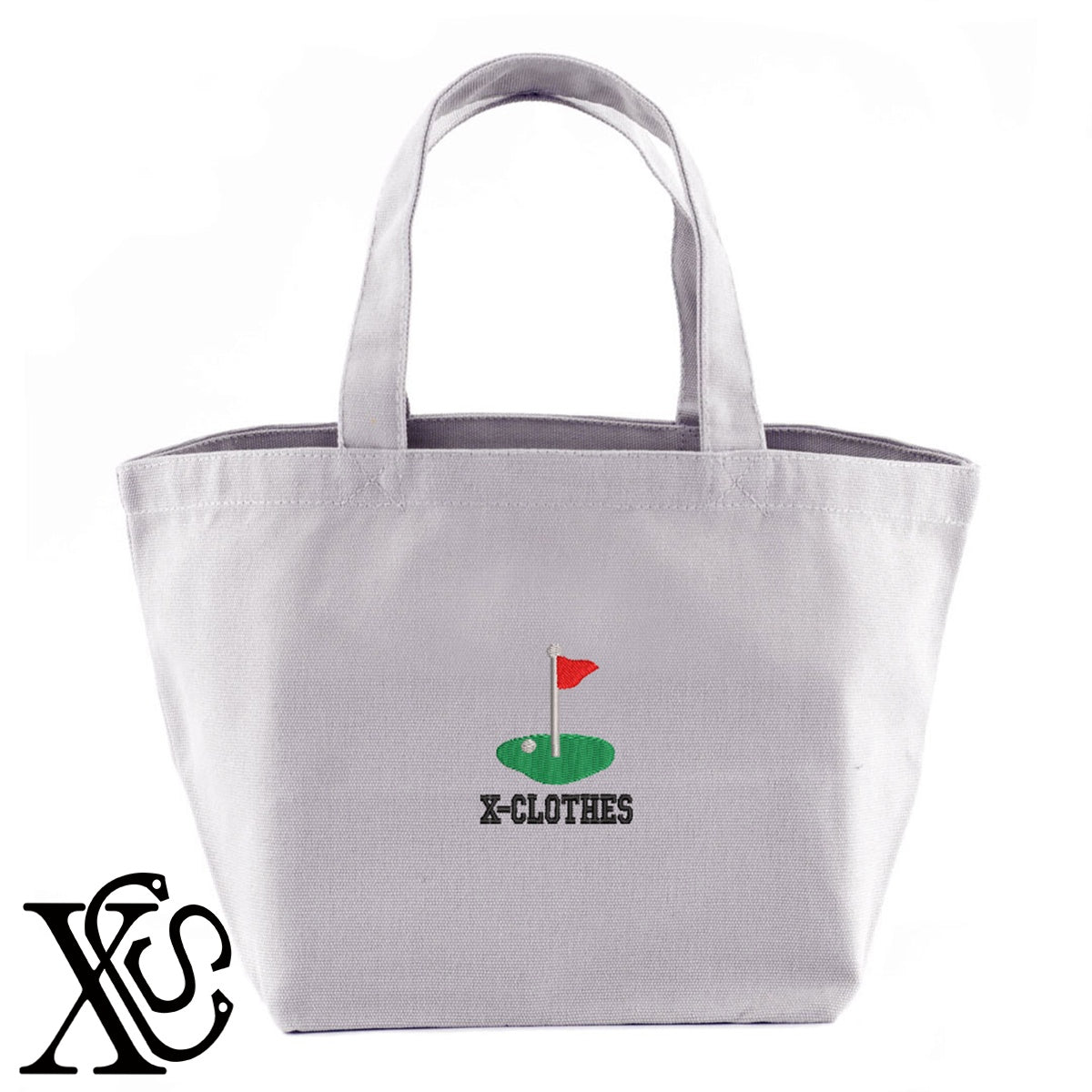 ゴルフ5柄 刺繍 キャンバス生地 ランチ ミニ トートバッグ レディース メンズ【X-CLOTHES】オリジナル グッズ 刺繍 ワンポイント 雑貨【b Black Camel】【g Natural Gray】 【2植物ロゴ-モチーフ】