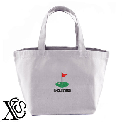 ゴルフ5柄 刺繍 キャンバス生地 ランチ ミニ トートバッグ レディース メンズ【X-CLOTHES】オリジナル グッズ 刺繍 ワンポイント 雑貨【b Black Camel】【g Natural Gray】 【2植物ロゴ-モチーフ】