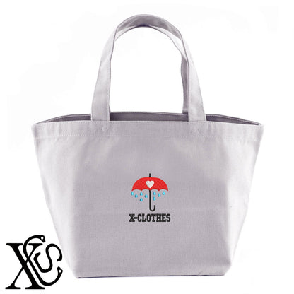 傘4柄 刺繍 キャンバス生地 ランチ ミニ トートバッグ レディース メンズ【X-CLOTHES】オリジナル グッズ 刺繍 ワンポイント 雑貨【b Black Camel】【g Natural Gray】 【2植物ロゴ-モチーフ】
