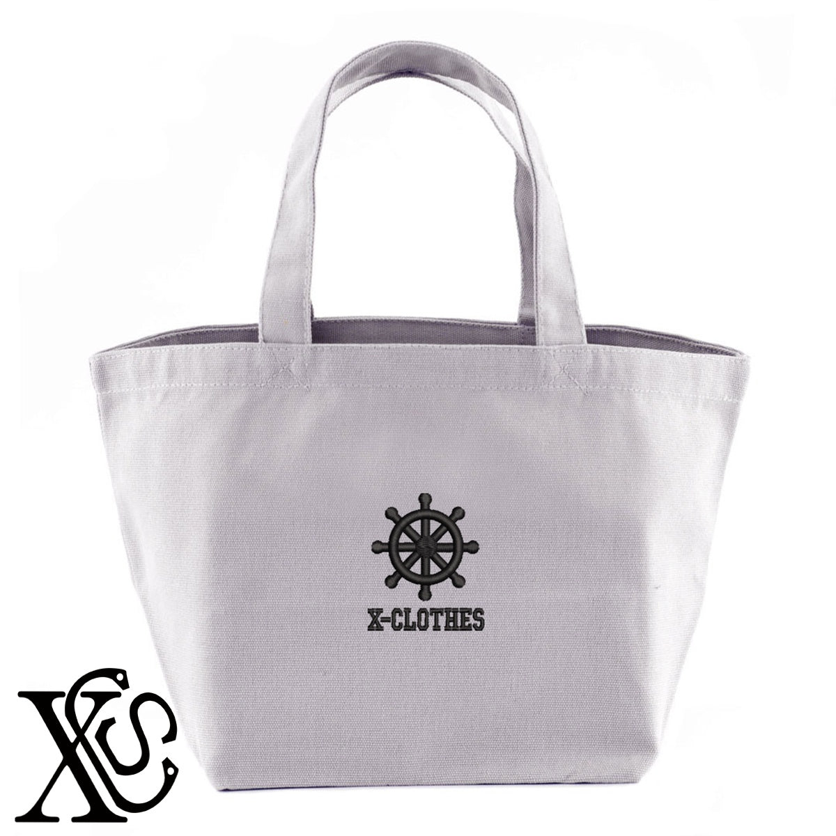 船2柄 刺繍 キャンバス生地 ランチ ミニ トートバッグ レディース メンズ【X-CLOTHES】オリジナル グッズ 刺繍 ワンポイント 雑貨【b Black Camel】【g Natural Gray】 【2植物ロゴ-モチーフ】