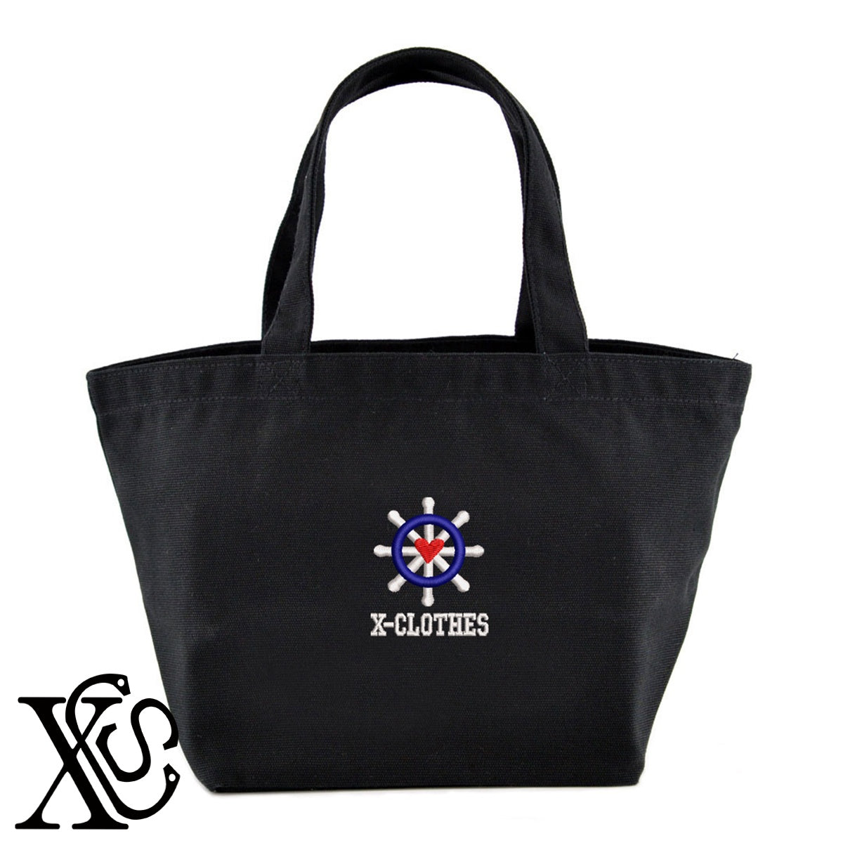 船4柄 刺繍 キャンバス生地 ランチ ミニ トートバッグ レディース メンズ【X-CLOTHES】オリジナル グッズ 刺繍 ワンポイント 雑貨【b Black Camel】【g Natural Gray】 【2植物ロゴ-モチーフ】