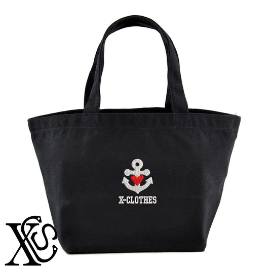 船5柄 刺繍 キャンバス生地 ランチ ミニ トートバッグ レディース メンズ【X-CLOTHES】オリジナル グッズ 刺繍 ワンポイント 雑貨【b Black Camel】【g Natural Gray】 【2植物ロゴ-モチーフ】