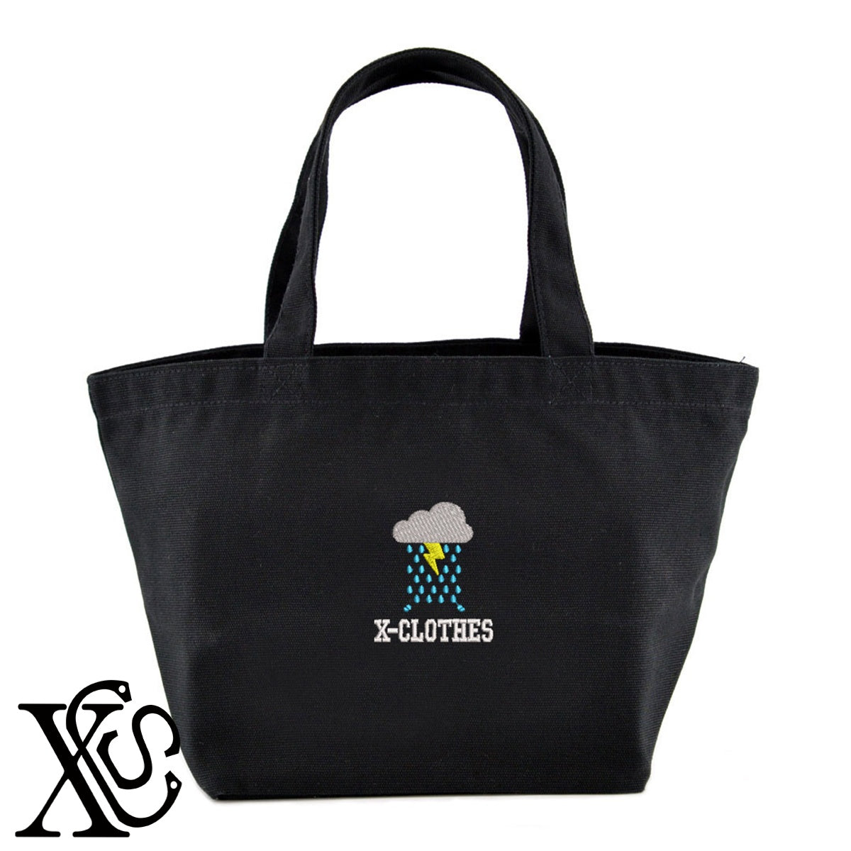 雨2柄 刺繍 キャンバス生地 ランチ ミニ トートバッグ レディース メンズ【X-CLOTHES】オリジナル グッズ 刺繍 ワンポイント 雑貨【b Black Camel】【g Natural Gray】 【2植物ロゴ-モチーフ】