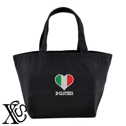 イタリア2柄 刺繍 キャンバス生地 ランチ ミニ トートバッグ レディース メンズ【X-CLOTHES】オリジナル グッズ 刺繍 ワンポイント 雑貨【b Black Camel】【g Natural Gray】 【2植物ロゴ-国旗】