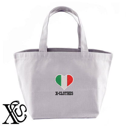 イタリア2柄 刺繍 キャンバス生地 ランチ ミニ トートバッグ レディース メンズ【X-CLOTHES】オリジナル グッズ 刺繍 ワンポイント 雑貨【b Black Camel】【g Natural Gray】 【2植物ロゴ-国旗】