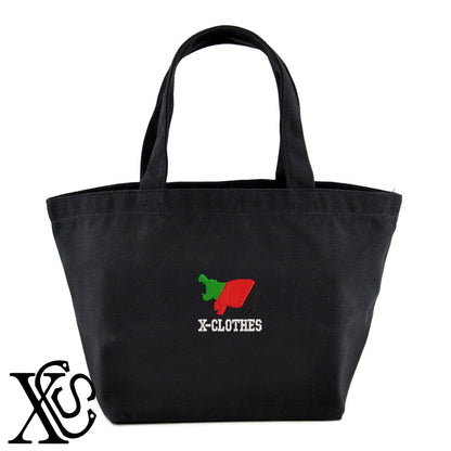 カバ3柄 刺繍 キャンバス生地 ランチ ミニ トートバッグ レディース メンズ【X-CLOTHES】オリジナル グッズ 刺繍 ワンポイント 雑貨【b Black Camel】【g Natural Gray】 【2植物ロゴ-国旗】