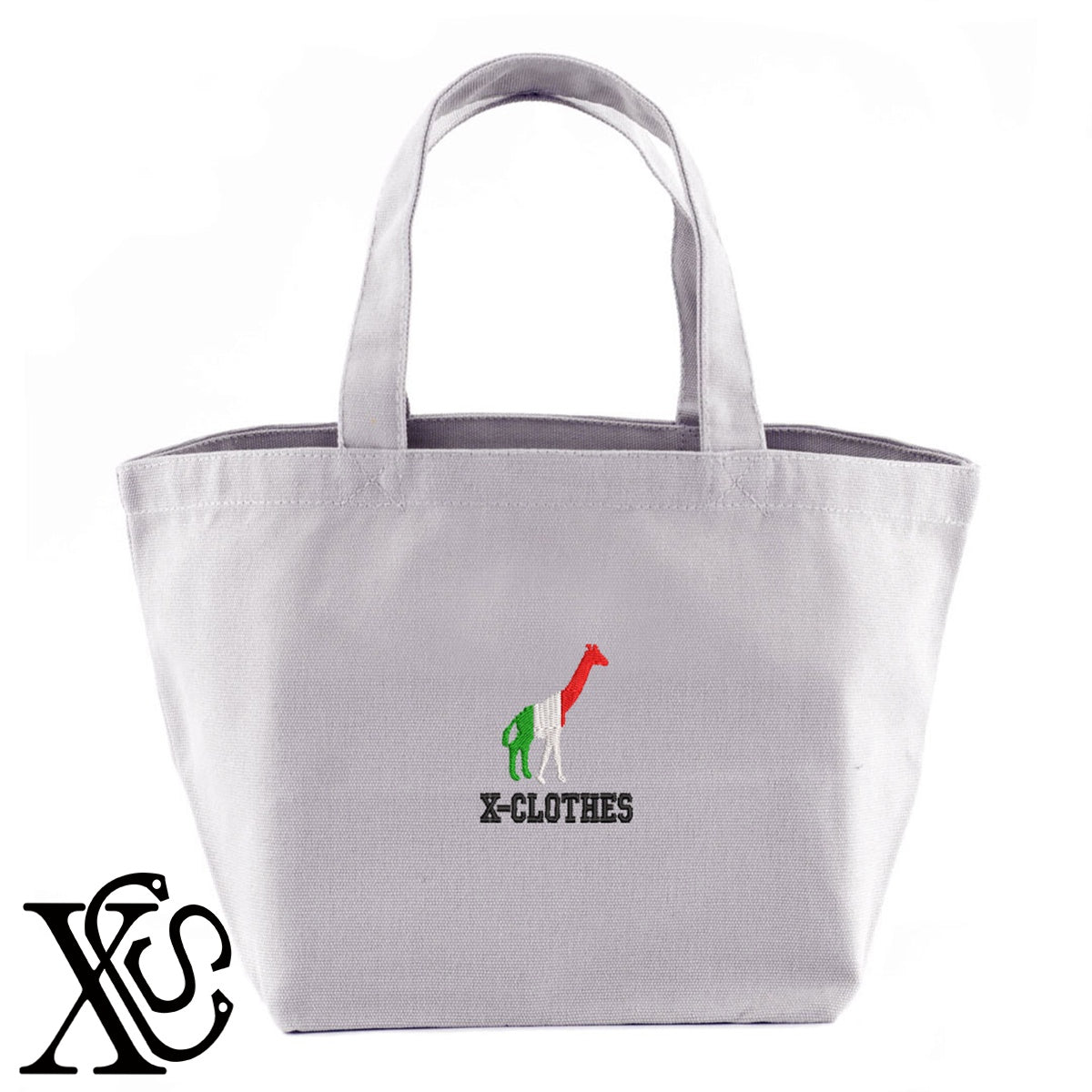 キリン4柄 刺繍 キャンバス生地 ランチ ミニ トートバッグ レディース メンズ【X-CLOTHES】オリジナル グッズ 刺繍 ワンポイント 雑貨【b Black Camel】【g Natural Gray】 【2植物ロゴ-国旗】