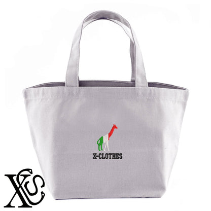 キリン4柄 刺繍 キャンバス生地 ランチ ミニ トートバッグ レディース メンズ【X-CLOTHES】オリジナル グッズ 刺繍 ワンポイント 雑貨【b Black Camel】【g Natural Gray】 【2植物ロゴ-国旗】