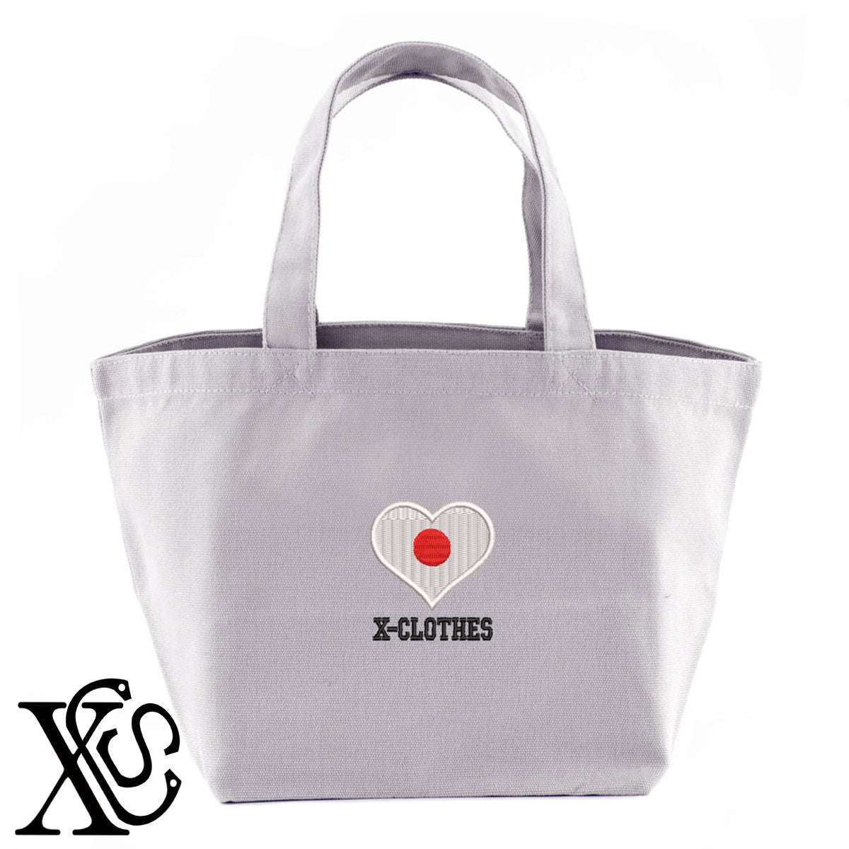 日本2柄 刺繍 キャンバス生地 ランチ ミニ トートバッグ レディース メンズ【X-CLOTHES】オリジナル グッズ 刺繍 ワンポイント 雑貨【b Black Camel】【g Natural Gray】 【2植物ロゴ-国旗】