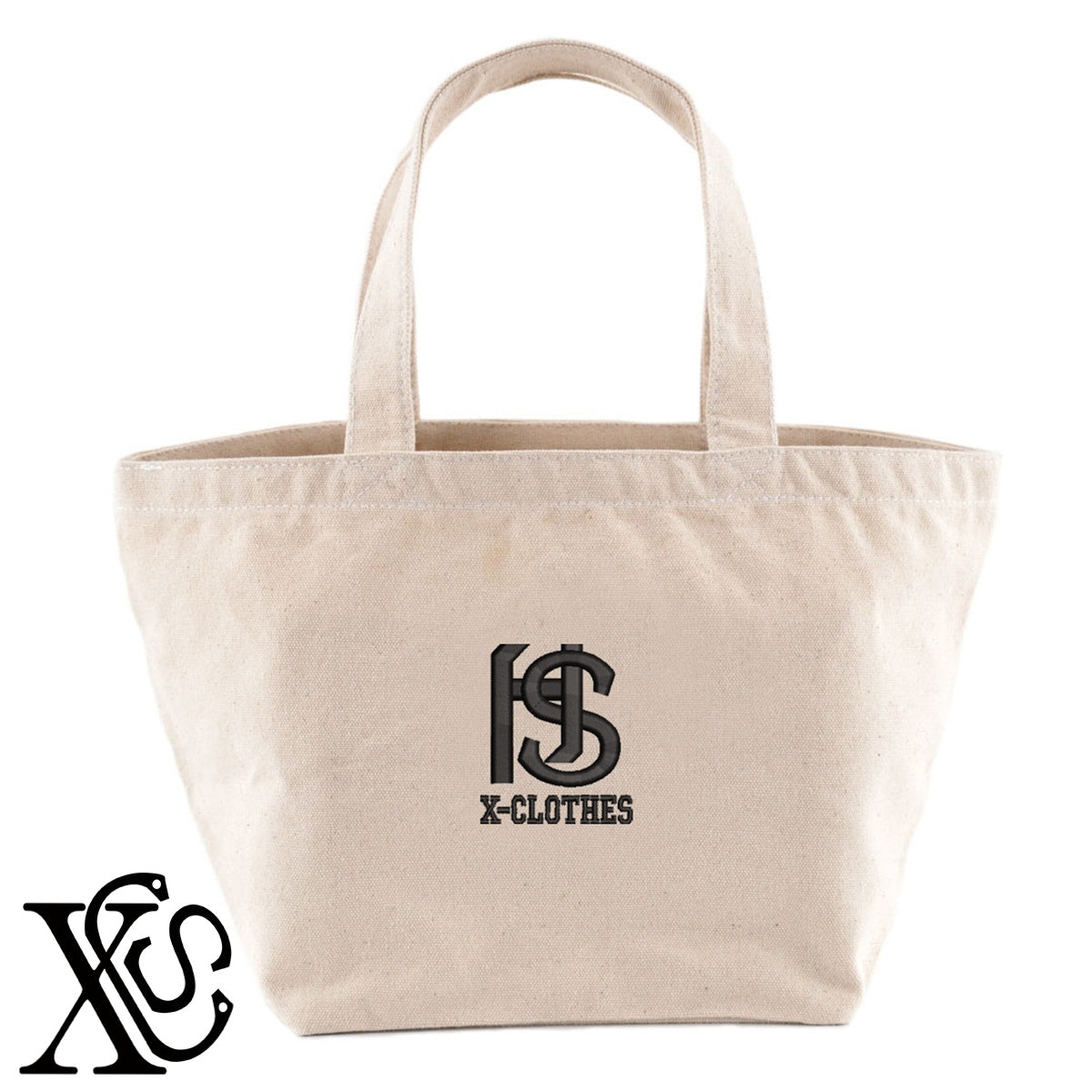 HSロゴ2柄 刺繍 キャンバス生地 ランチ ミニ トートバッグ レディース メンズ【X-CLOTHES】オリジナル グッズ 刺繍 ワンポイント 雑貨【b Black Camel】【g Natural Gray】 【2植物ロゴ-文字ロゴ】