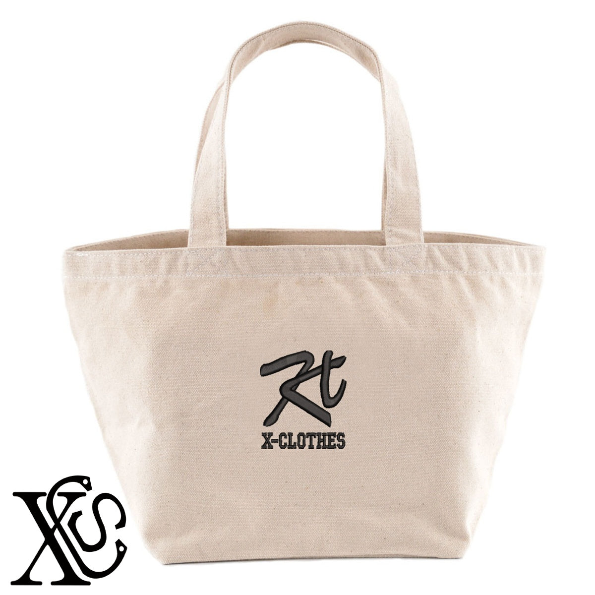 KTロゴ2柄 刺繍 キャンバス生地 ランチ ミニ トートバッグ レディース メンズ【X-CLOTHES】オリジナル グッズ 刺繍 ワンポイント 雑貨【b Black Camel】【g Natural Gray】 【2植物ロゴ-文字ロゴ】