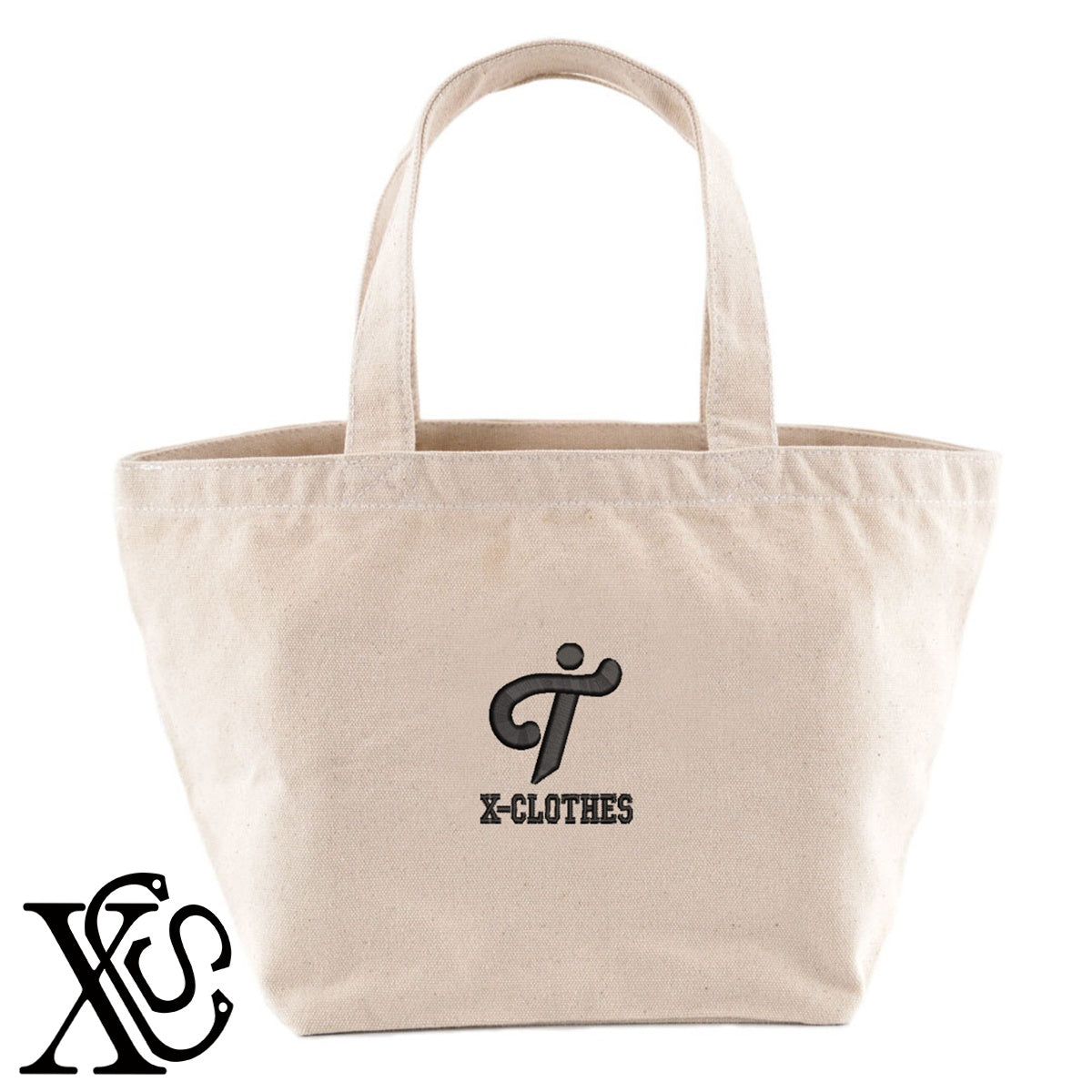 TIロゴ2柄 刺繍 キャンバス生地 ランチ ミニ トートバッグ レディース メンズ【X-CLOTHES】オリジナル グッズ 刺繍 ワンポイント 雑貨【b Black Camel】【g Natural Gray】 【2植物ロゴ-文字ロゴ】