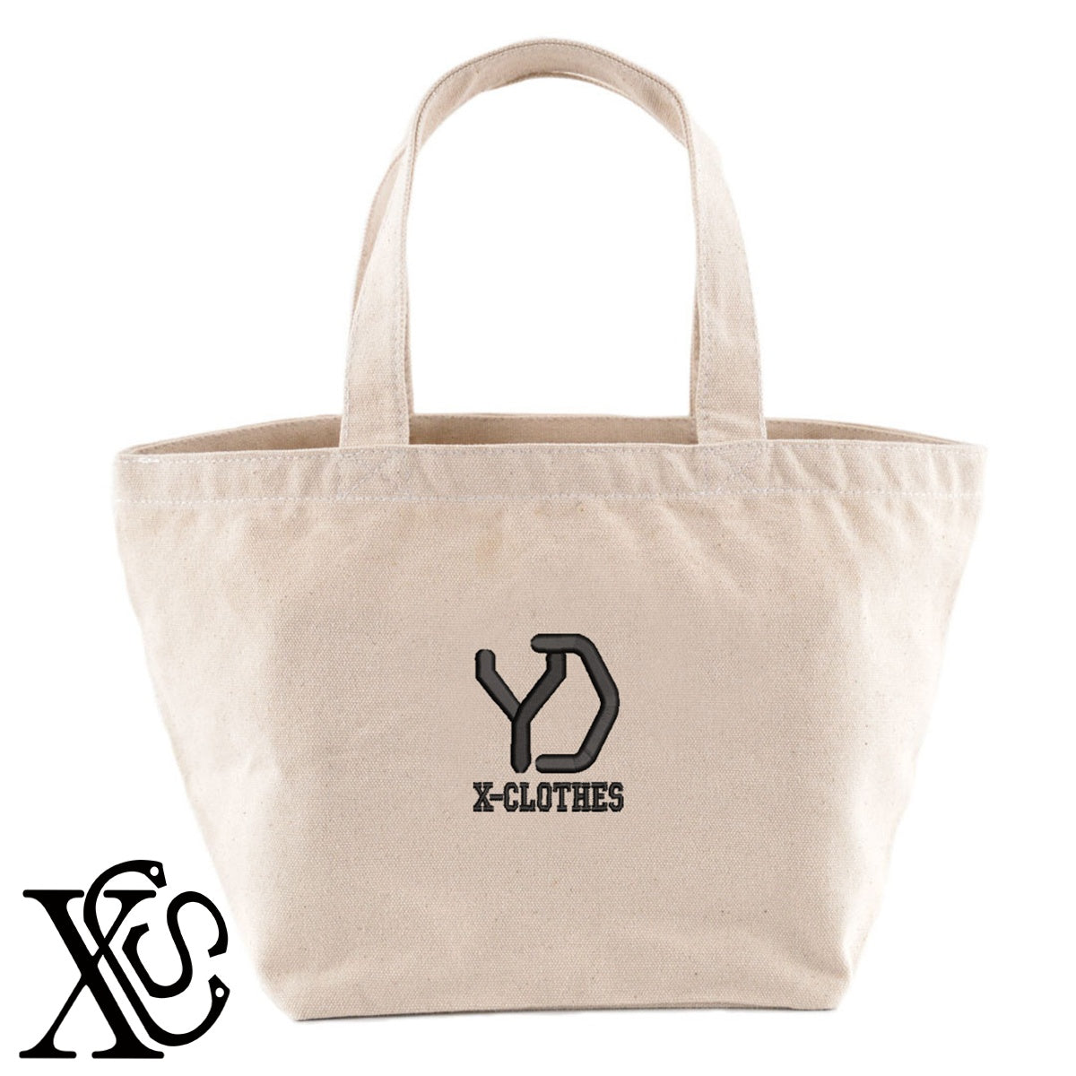 YDロゴ2柄 刺繍 キャンバス生地 ランチ ミニ トートバッグ レディース メンズ【X-CLOTHES】オリジナル グッズ 刺繍 ワンポイント 雑貨【b Black Camel】【g Natural Gray】 【2植物ロゴ-文字ロゴ】