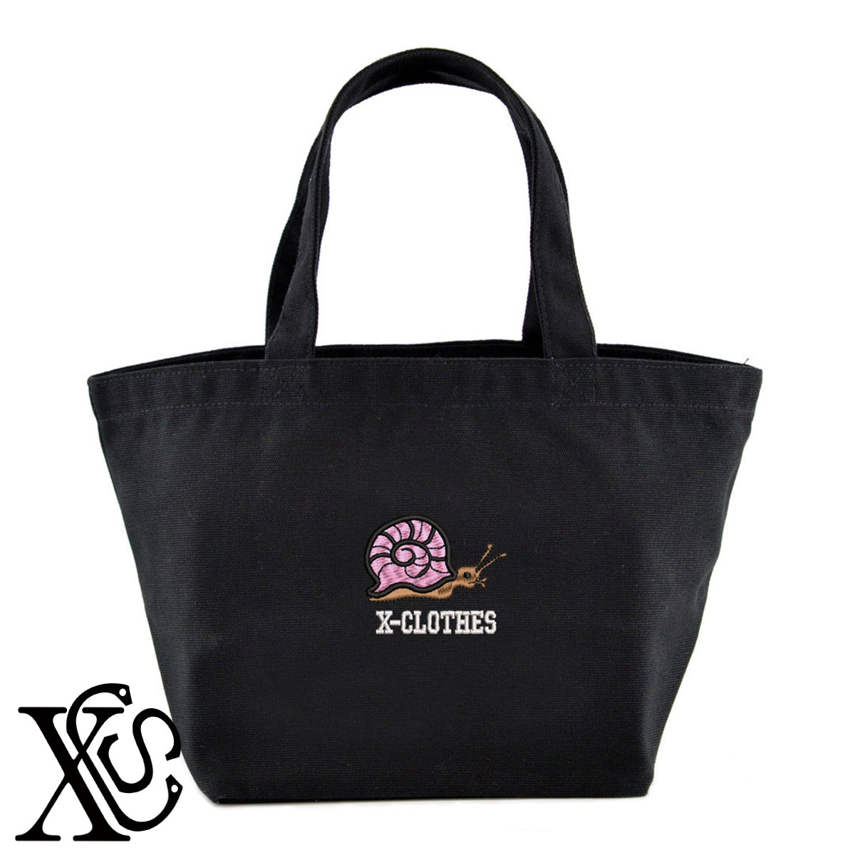 カタツムリ2柄 刺繍 キャンバス生地 ランチ ミニ トートバッグ レディース メンズ【X-CLOTHES】オリジナル グッズ 刺繍 ワンポイント 雑貨【b Black Camel】【g Natural Gray】 【2植物ロゴ-昆虫】