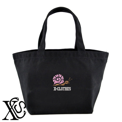 カタツムリ2柄 刺繍 キャンバス生地 ランチ ミニ トートバッグ レディース メンズ【X-CLOTHES】オリジナル グッズ 刺繍 ワンポイント 雑貨【b Black Camel】【g Natural Gray】 【2植物ロゴ-昆虫】