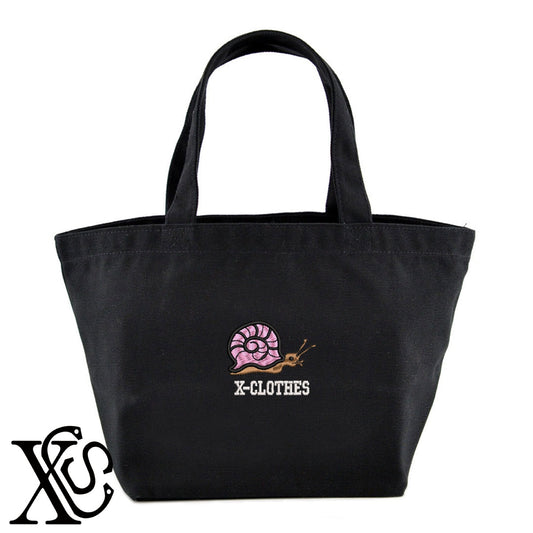 カタツムリ2柄 刺繍 キャンバス生地 ランチ ミニ トートバッグ レディース メンズ【X-CLOTHES】オリジナル グッズ 刺繍 ワンポイント 雑貨【b Black Camel】【g Natural Gray】 【2植物ロゴ-昆虫】
