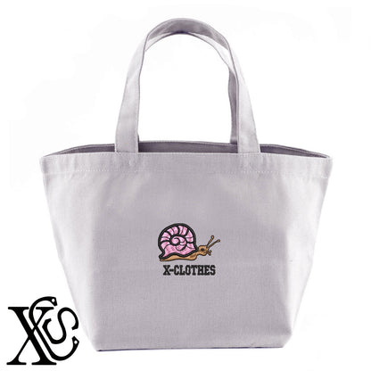 カタツムリ2柄 刺繍 キャンバス生地 ランチ ミニ トートバッグ レディース メンズ【X-CLOTHES】オリジナル グッズ 刺繍 ワンポイント 雑貨【b Black Camel】【g Natural Gray】 【2植物ロゴ-昆虫】