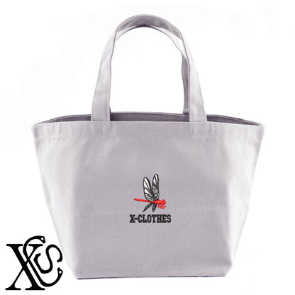 トンボ5柄 刺繍 キャンバス生地 ランチ ミニ トートバッグ レディース メンズ【X-CLOTHES】オリジナル グッズ 刺繍 ワンポイント 雑貨【b Black Camel】【g Natural Gray】 【2植物ロゴ-昆虫】