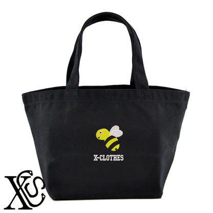 蜂3柄 刺繍 キャンバス生地 ランチ ミニ トートバッグ レディース メンズ【X-CLOTHES】オリジナル グッズ 刺繍 ワンポイント 雑貨【b Black Camel】【g Natural Gray】 【2植物ロゴ-昆虫】