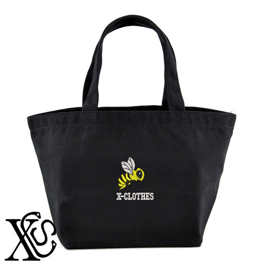 蜂5柄 刺繍 キャンバス生地 ランチ ミニ トートバッグ レディース メンズ【X-CLOTHES】オリジナル グッズ 刺繍 ワンポイント 雑貨【b Black Camel】【g Natural Gray】 【2植物ロゴ-昆虫】