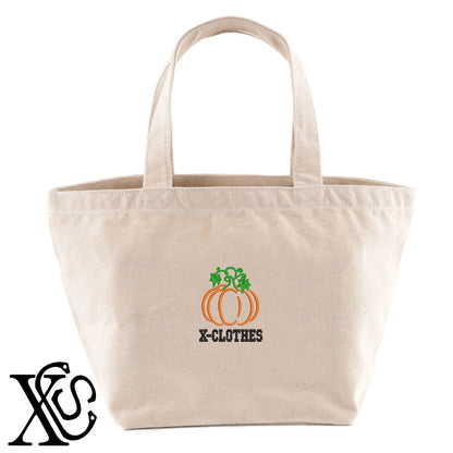 かぼちゃ3柄 刺繍 キャンバス生地 ランチ ミニ トートバッグ レディース メンズ【X-CLOTHES】オリジナル グッズ 刺繍 ワンポイント 雑貨【b Black Camel】【g Natural Gray】 【2植物ロゴ-果物】