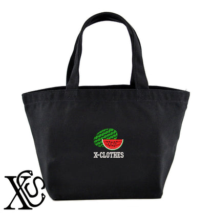 スイカ3柄 刺繍 キャンバス生地 ランチ ミニ トートバッグ レディース メンズ【X-CLOTHES】オリジナル グッズ 刺繍 ワンポイント 雑貨【b Black Camel】【g Natural Gray】 【2植物ロゴ-果物】