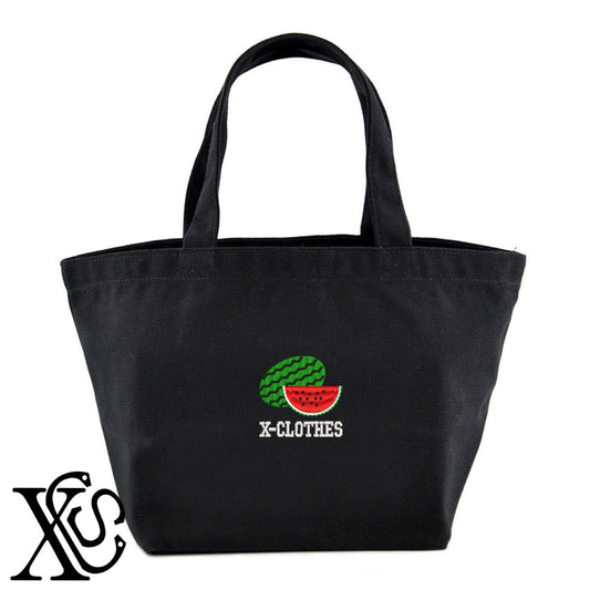 スイカ3柄 刺繍 キャンバス生地 ランチ ミニ トートバッグ レディース メンズ【X-CLOTHES】オリジナル グッズ 刺繍 ワンポイント 雑貨【b Black Camel】【g Natural Gray】 【2植物ロゴ-果物】
