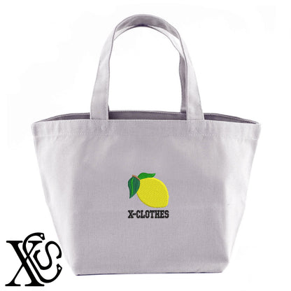 レモン2柄 刺繍 キャンバス生地 ランチ ミニ トートバッグ レディース メンズ【X-CLOTHES】オリジナル グッズ 刺繍 ワンポイント 雑貨【b Black Camel】【g Natural Gray】 【2植物ロゴ-果物】