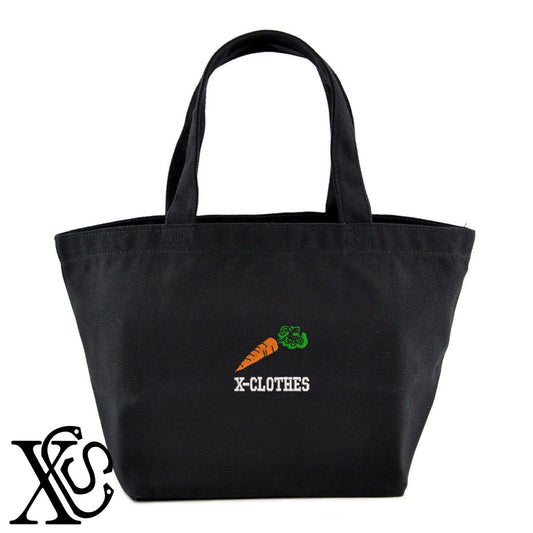 人参3柄 刺繍 キャンバス生地 ランチ ミニ トートバッグ レディース メンズ【X-CLOTHES】オリジナル グッズ 刺繍 ワンポイント 雑貨【b Black Camel】【g Natural Gray】 【2植物ロゴ-果物】