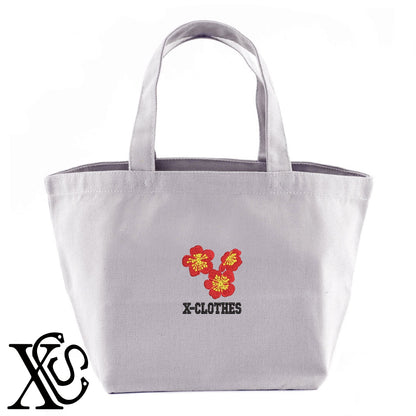 梅2柄 刺繍 キャンバス生地 ランチ ミニ トートバッグ レディース メンズ【X-CLOTHES】オリジナル グッズ 刺繍 ワンポイント 雑貨【b Black Camel】【g Natural Gray】 【2植物ロゴ-植物】