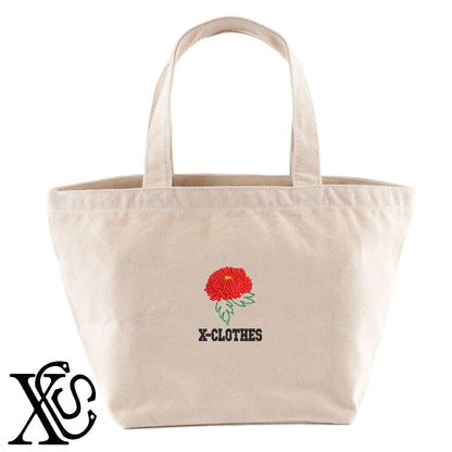 花12柄 刺繍 キャンバス生地 ランチ ミニ トートバッグ レディース メンズ【X-CLOTHES】オリジナル グッズ 刺繍 ワンポイント 雑貨【b Black Camel】【g Natural Gray】 【2植物ロゴ-植物】