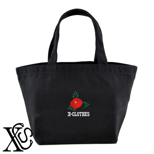 花13柄 刺繍 キャンバス生地 ランチ ミニ トートバッグ レディース メンズ【X-CLOTHES】オリジナル グッズ 刺繍 ワンポイント 雑貨【b Black Camel】【g Natural Gray】 【2植物ロゴ-植物】