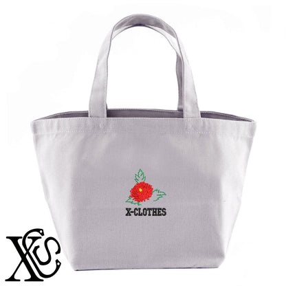 花13柄 刺繍 キャンバス生地 ランチ ミニ トートバッグ レディース メンズ【X-CLOTHES】オリジナル グッズ 刺繍 ワンポイント 雑貨【b Black Camel】【g Natural Gray】 【2植物ロゴ-植物】