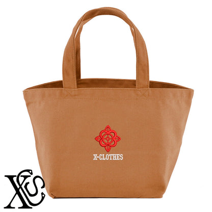 花16柄 刺繍 キャンバス生地 ランチ ミニ トートバッグ レディース メンズ【X-CLOTHES】オリジナル グッズ 刺繍 ワンポイント 雑貨【b Black Camel】【g Natural Gray】 【2植物ロゴ-植物】