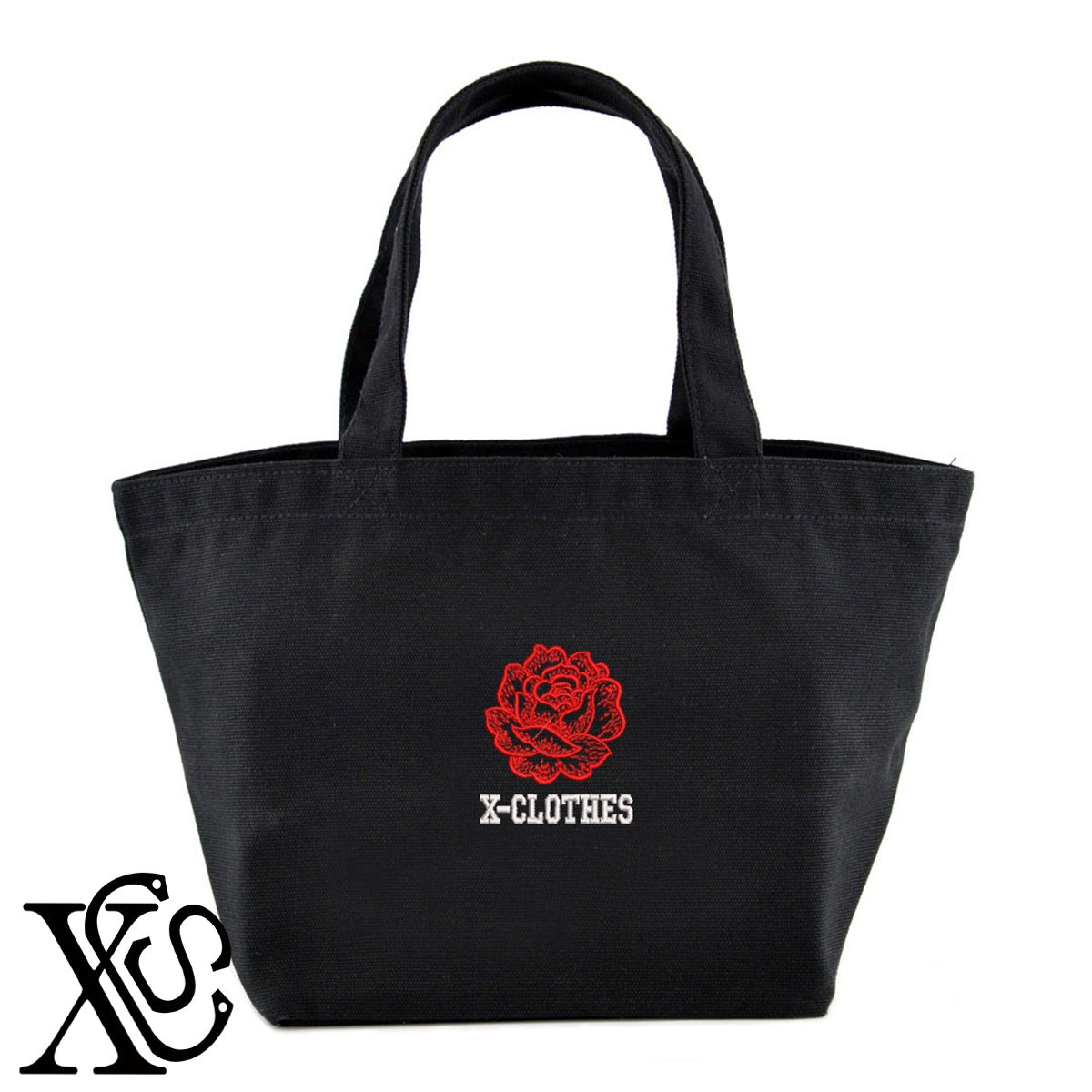 花18柄 刺繍 キャンバス生地 ランチ ミニ トートバッグ レディース メンズ【X-CLOTHES】オリジナル グッズ 刺繍 ワンポイント 雑貨【b Black Camel】【g Natural Gray】 【2植物ロゴ-植物】