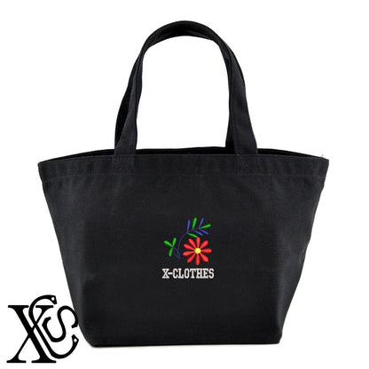 花4柄 刺繍 キャンバス生地 ランチ ミニ トートバッグ レディース メンズ【X-CLOTHES】オリジナル グッズ 刺繍 ワンポイント 雑貨【b Black Camel】【g Natural Gray】 【2植物ロゴ-植物】