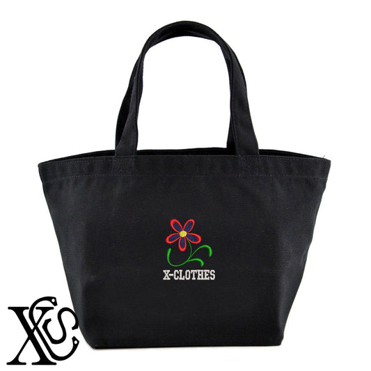 花5柄 刺繍 キャンバス生地 ランチ ミニ トートバッグ レディース メンズ【X-CLOTHES】オリジナル グッズ 刺繍 ワンポイント 雑貨【b Black Camel】【g Natural Gray】 【2植物ロゴ-植物】